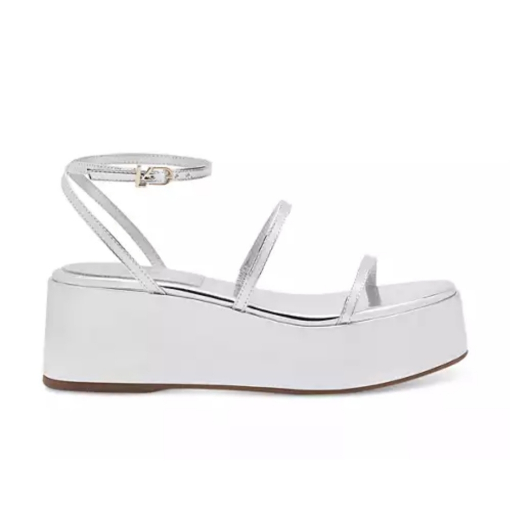 Larroude Gio Ankle Strap Mirror Silver Platform Sandals